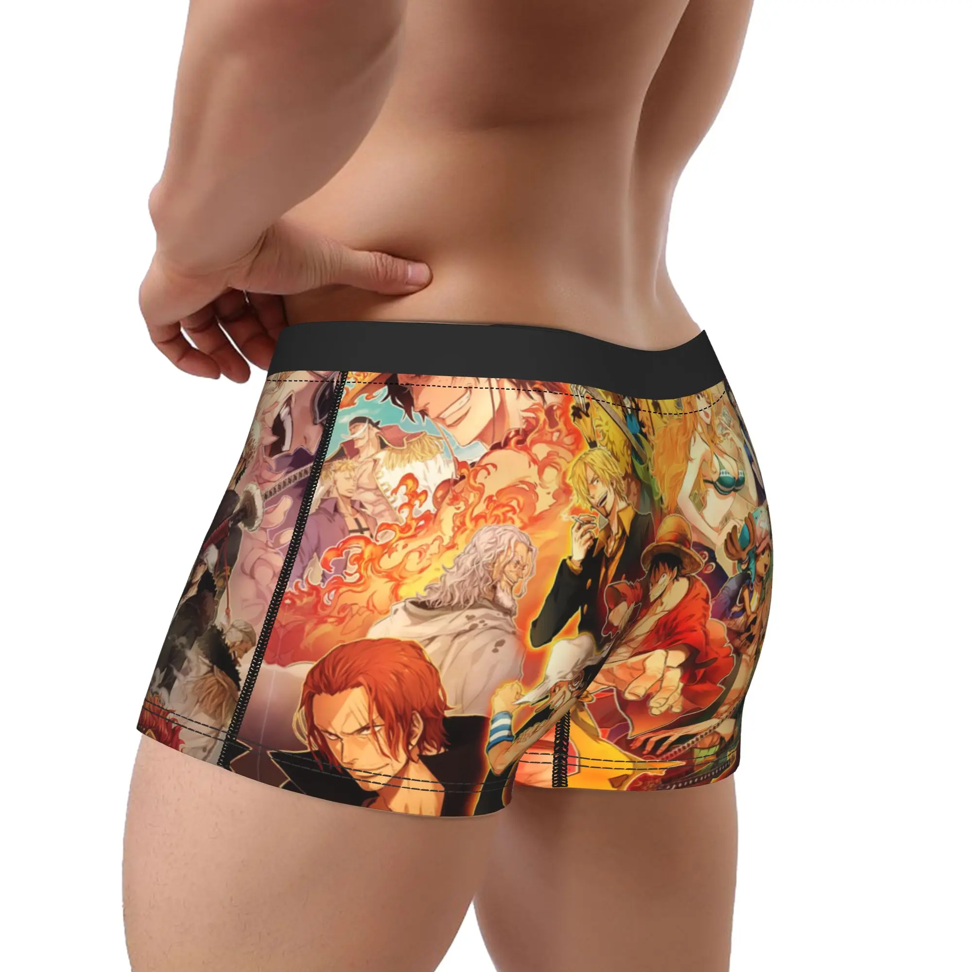 Novelty Boxer Shorts Panties Briefs Men Japanese Japan Anime Underwear One Piece Manga Breathable Underpants for Homme Plus Size