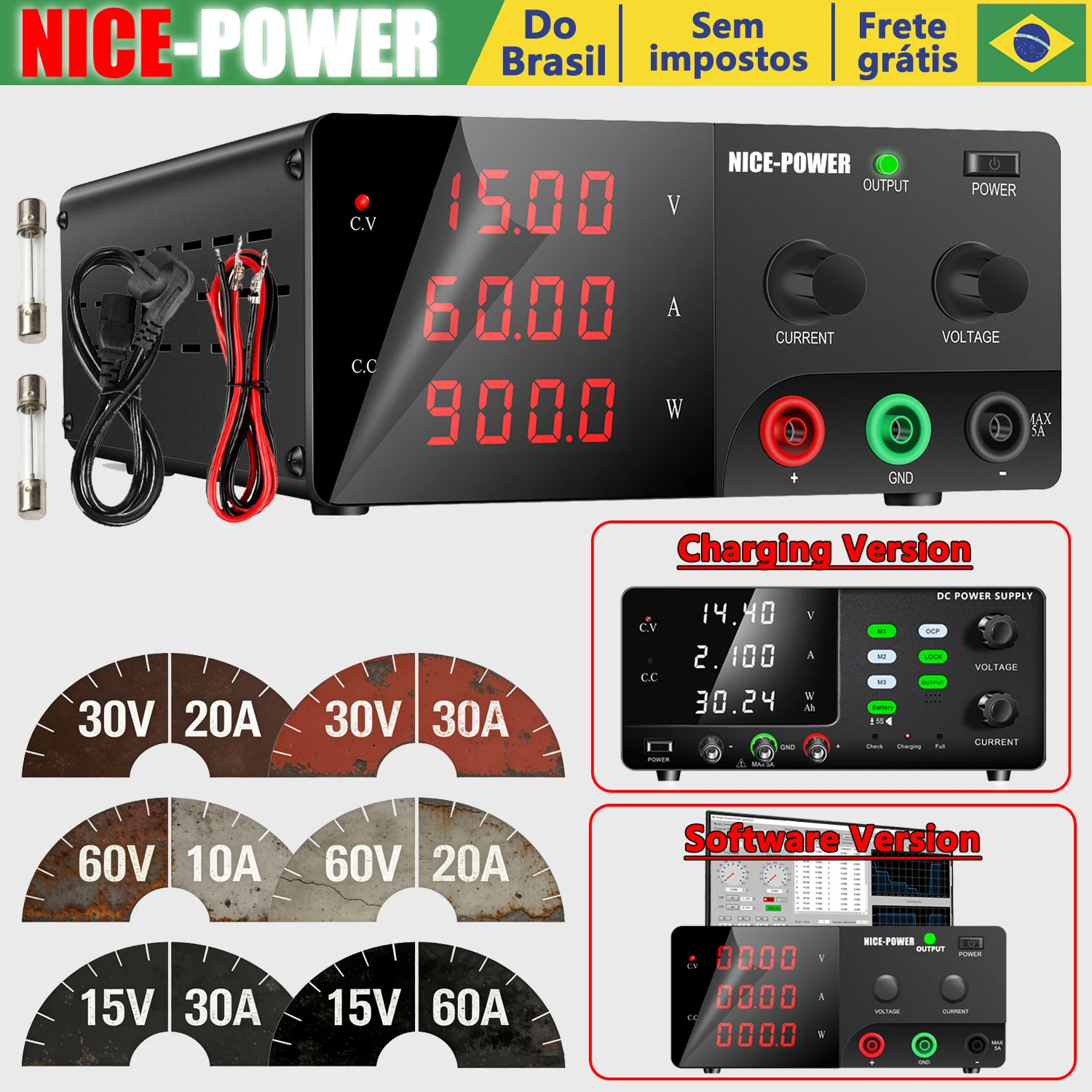 Fonte de Alimentação DC Ajustável NICE-POWER, 600W 900W 1200W, Fonte de Bancada de Alta Potência com Interruptor de Saída, Fonte de Alimentação Regulada
