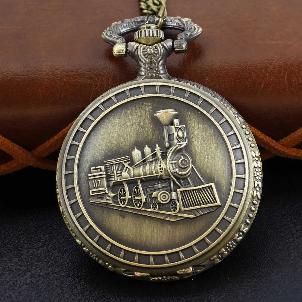 

Antique Steampunk Train Embossed Quartz Pocket Watch Antique Dial with Chain Necklace Pendant Jewelry Clock Holiday Gift