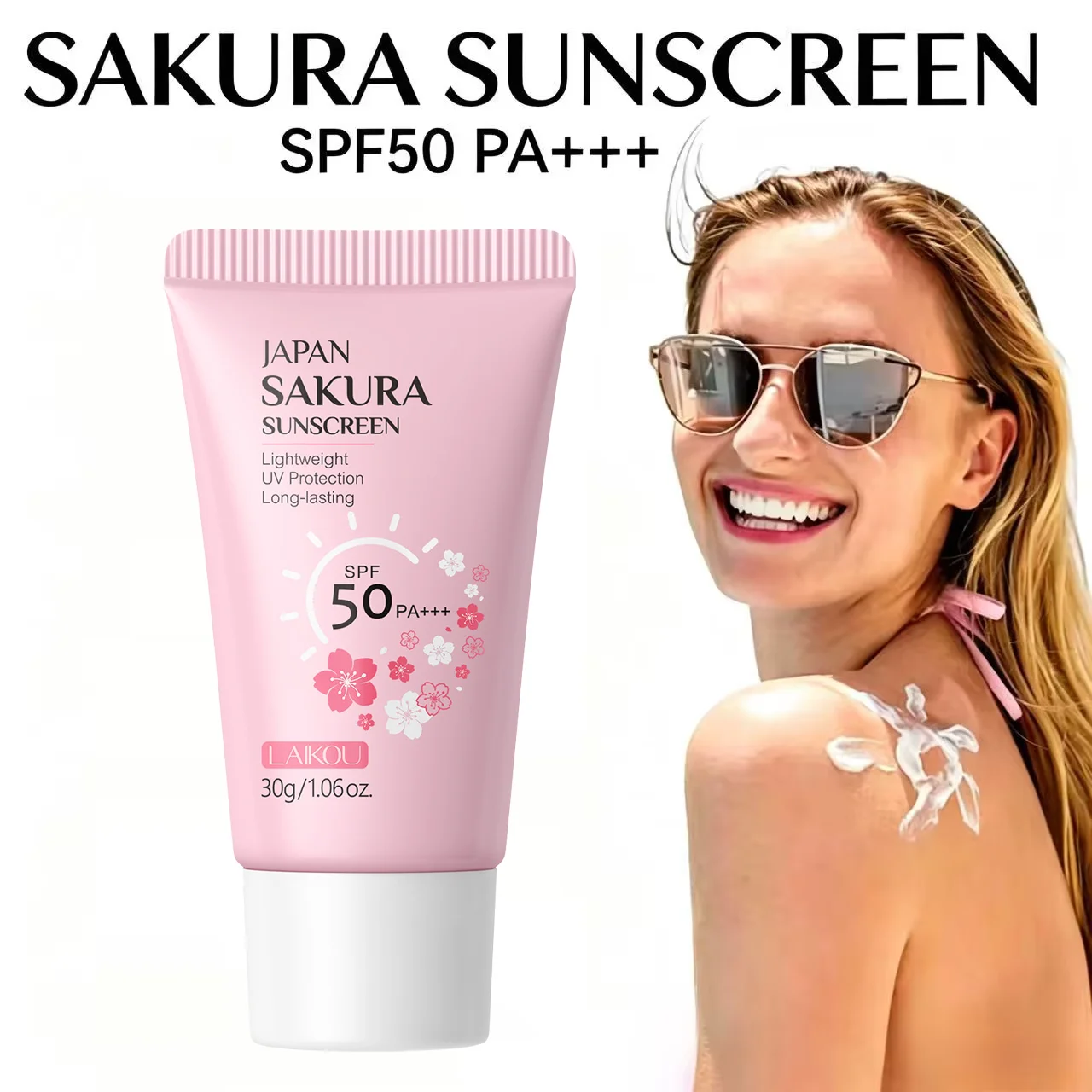 LAIKOU Sakura Sunscreen Cream SPF50+ UV Protection Face Body Refreshing Waterproof Moisturizing Concealer 30g ﻿