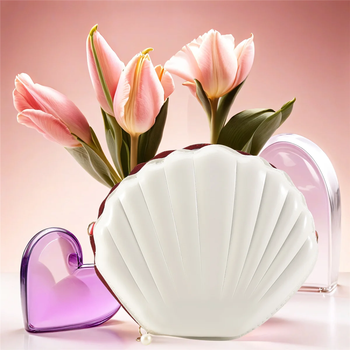 ABQR femmes filles petite sirène coquillage sac à main-sacs à bandoulière paillettes paillettes chaîne sac à main de soirée, blanc