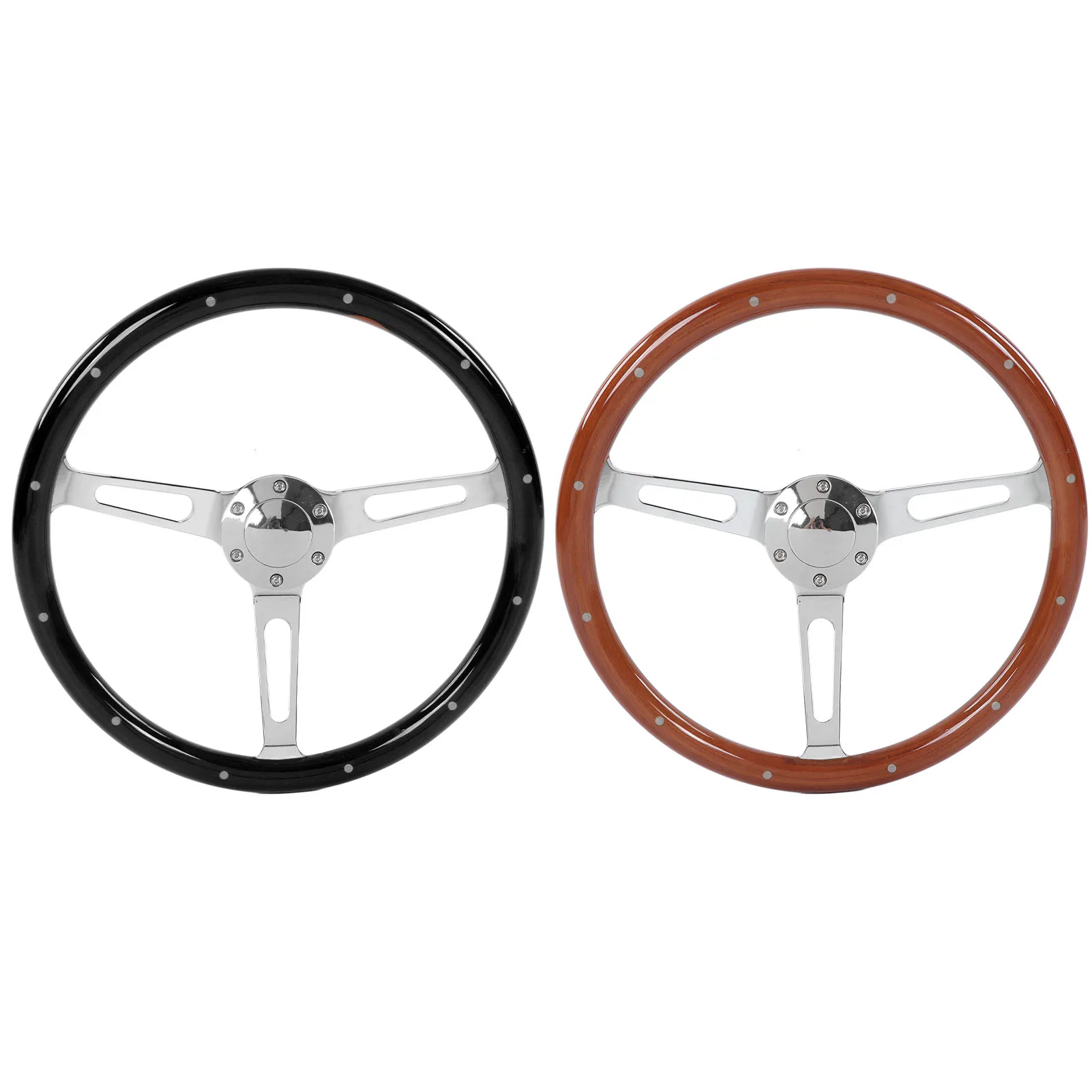 380mm 15in Wood Vintage Steering Wheel Assembly Walnut Grip 3 Spoke Riveted 6 Hole  Modification Steering Wheel Modification