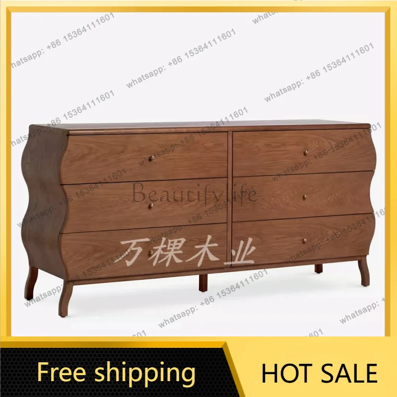 Zj. American walnut color bedroom 6 chest cabinet solid wood dresser locker customization