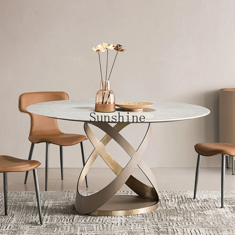 

Natural marble round stainless steel dining table Italian minimalist creative dining table