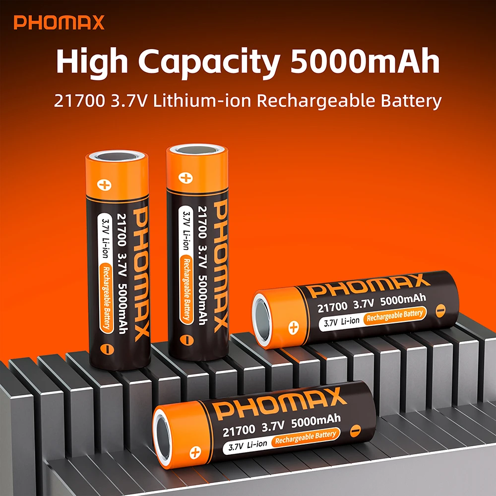 PHOMAX 21700 Flat-Top Rechargeable Battery 3.7V 5000mAh  Li-ion Batteries for Flashlights Power Tools and Other Devices Ideal