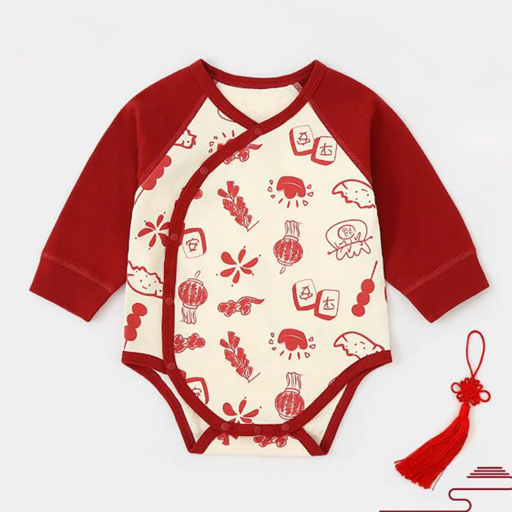 

Fall Baby Girl Boutique Clothes Cotton Red Color Christmas Baby Bodysuit Long Sleeve 1st Birthday Unisex Infant Boy Romper
