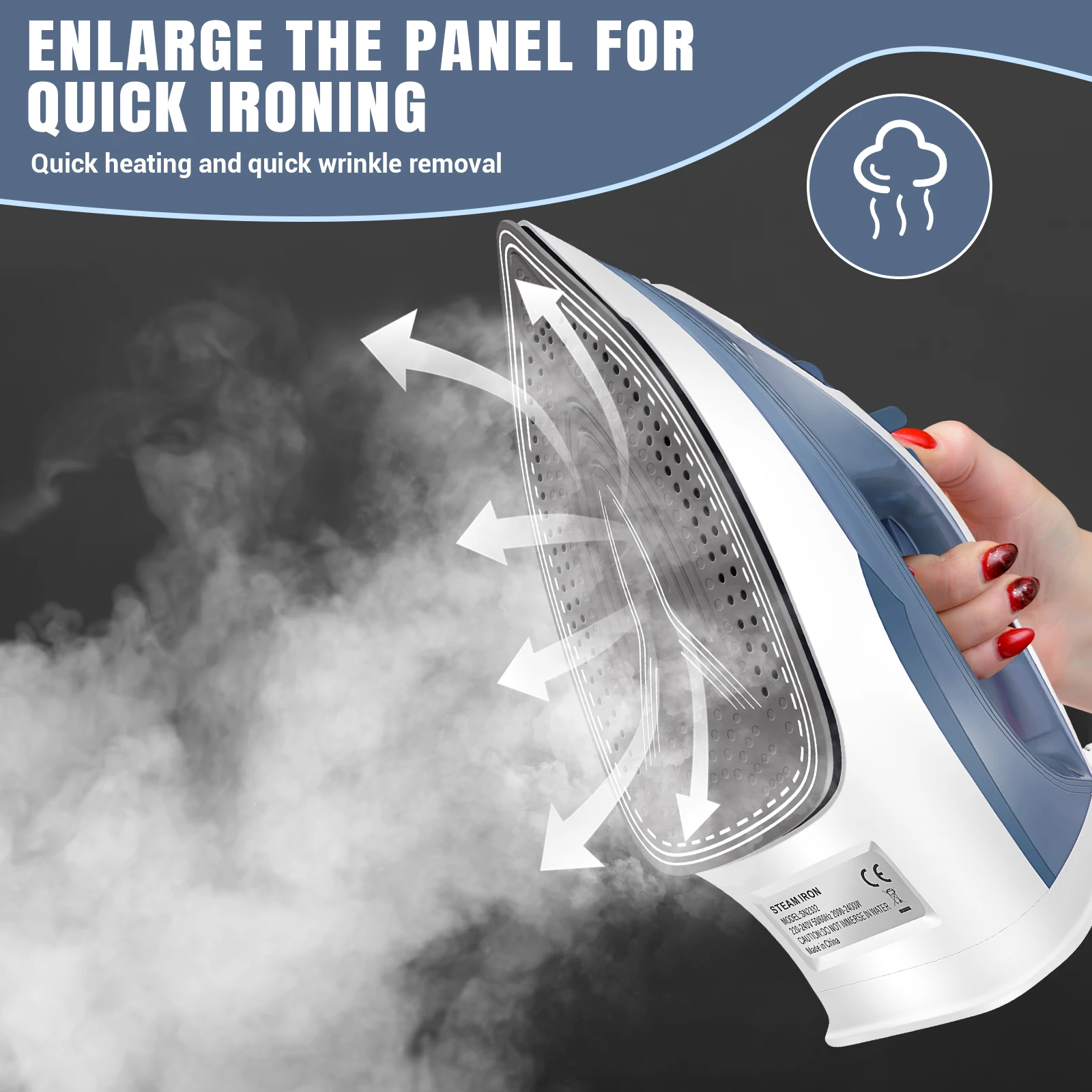 مكواة بخار كهربائية محمولة، قاعدة غير لاصقة من الفولاذ المقاوم للصدأ، تنظيم درجة الحرارة |   التنظيف التلقائي |   وظائف الرش