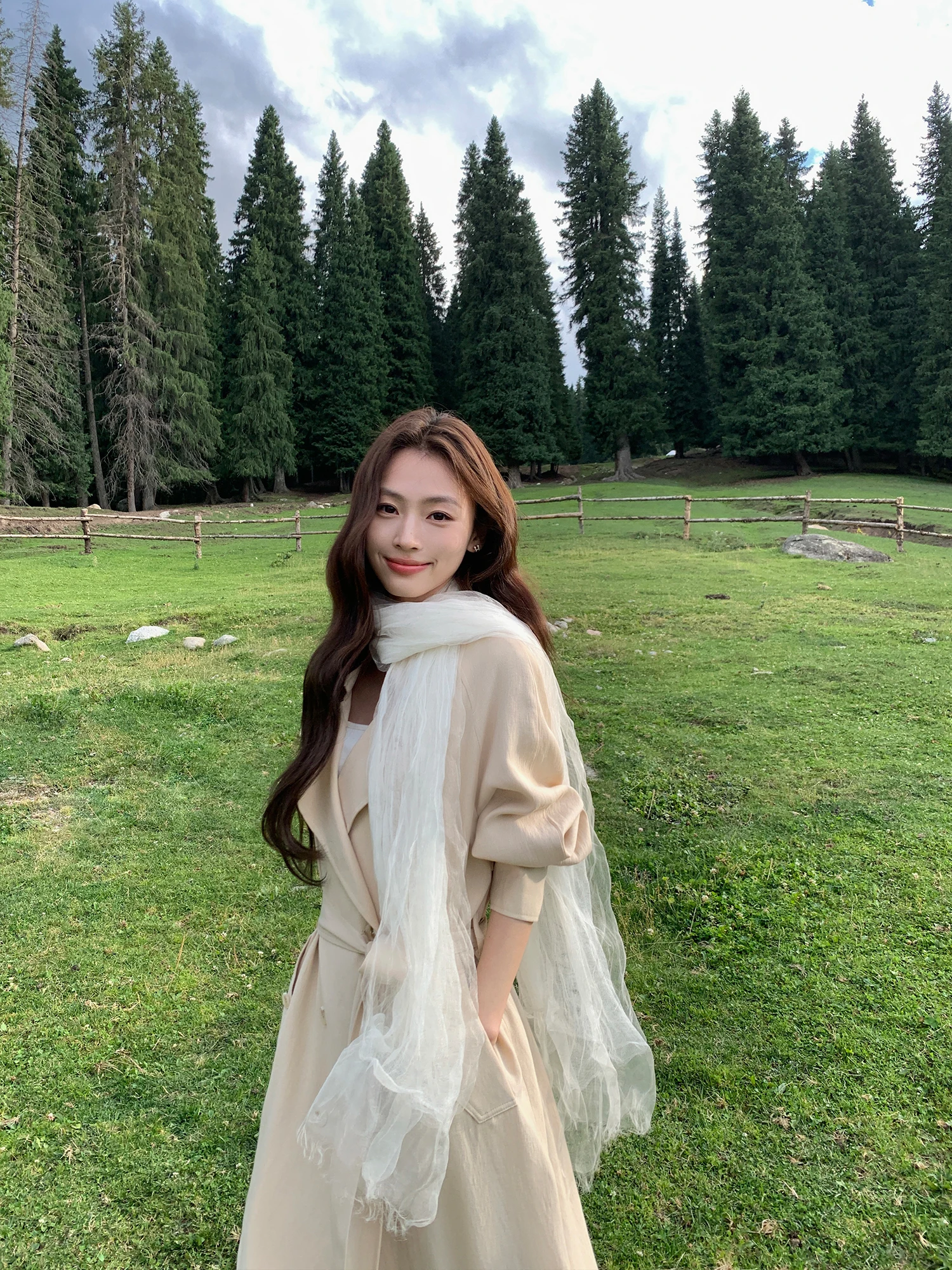 Pusumede Classic Long Style Women's Coat with Detachable Waist Belt Double Row Buttons Office Commute Friendly Outerwear