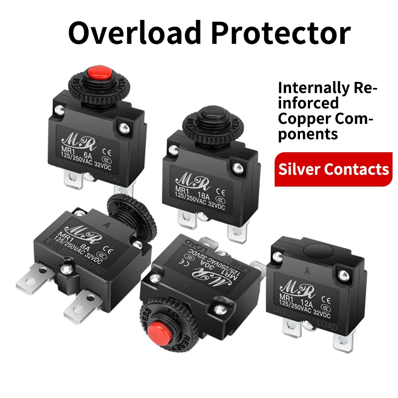 5Pcs Circuit Breaker Overload Protector Switch Fuse 3A 4A 5A 8A 10A 12A 15A 18A 20A 25A 30A Resettable 220V with Waterproof Cap