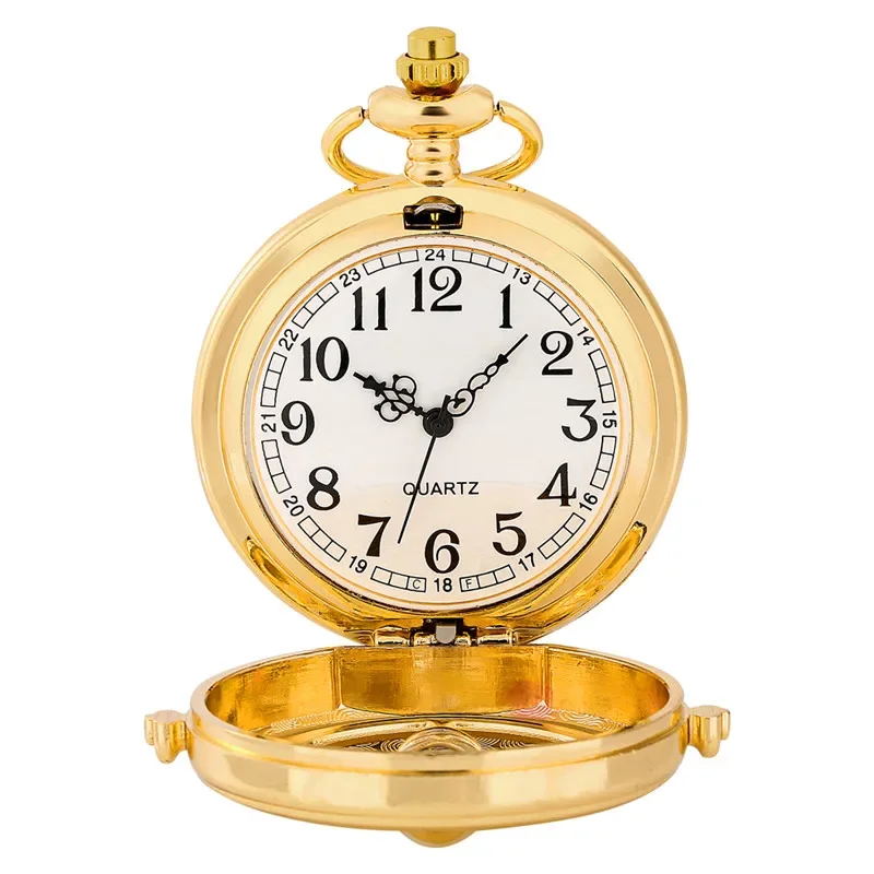 Luxury Yellow Gold Sandglass Design Unisex Quartz Analog Pocket Watch Alloy Fob Chain Arabic Number Timepiece Reloj De Bolsillo