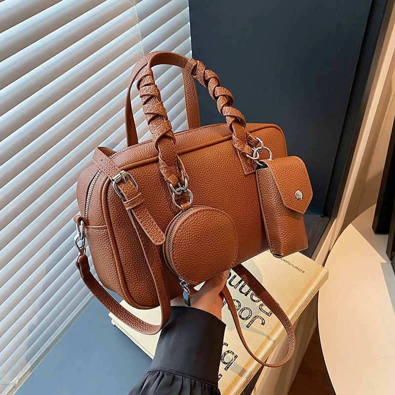 

Кожаная большая сумка премиум-класса с тиснением 2025 года и 2 мини-сумками, аксессуары через плечо/кошелек на плечо, многосторонняя ручная сумка для женщин