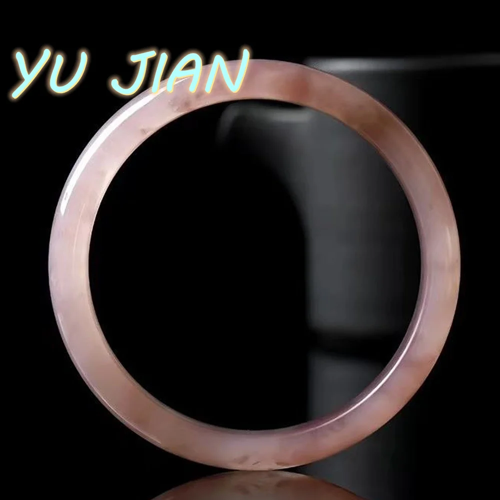 Latest Natural GeBi Hetian Gold Silk Jade Bracelet Exquisite Shallow Violet Color Bangle Elegant Round Bar Handring Jewelry