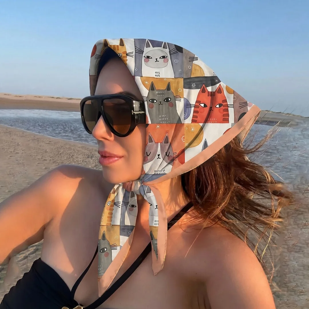 

Scarf Square Hijab Bandana Silk Scarves Woman Headscarf Square Female Print Luxury Head Wrap Neckerchief Shawl Turban Lady