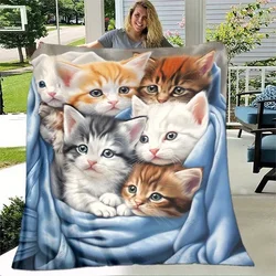 1pcs Cute Cat Thin Blanket - Lightweight Flannel Blanket for Sofa, Bed, Travel, Camping, Living Room, Office, Sofa, Chair and Be