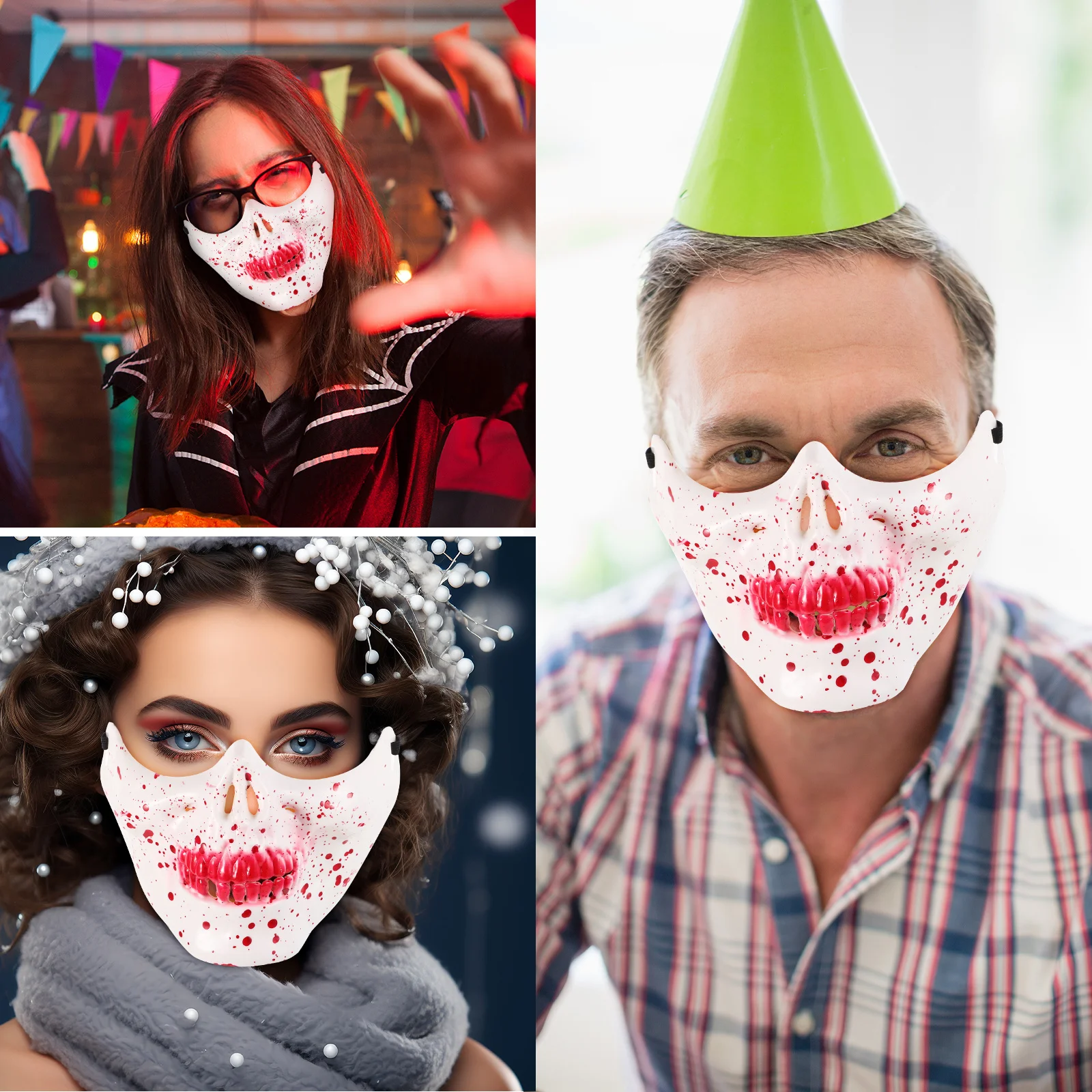 Halloween crânio máscara meia face design assustador para adultos assustador masquerade traje horror festa cosplay fantasma vestir-se