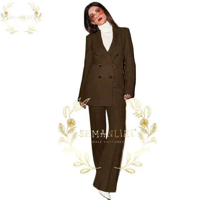 Ladies Business Suit Office Yellow Double Breasted Wide Leg Womens Pantsuits Formal Weddings Party Uniform Style Costume Femme