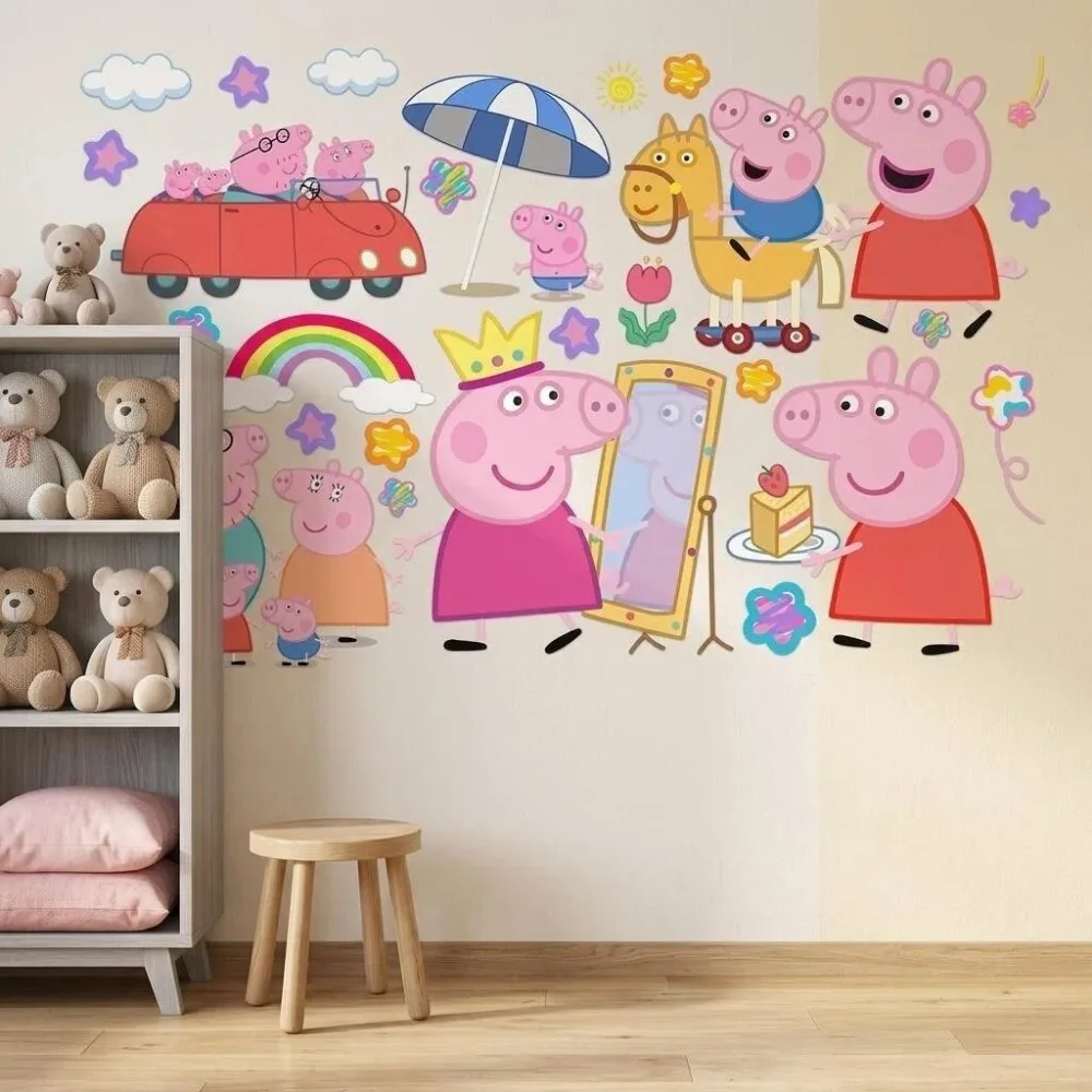 NEW Peppa Pig Cartoon DIY Wall Stickers for Kids Room Bedroom Living Room Kindergarten Anime Poster Decals Kids Wall Decoration view 5