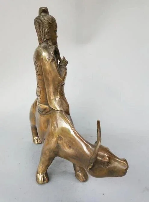 Copper Statue Chinese pure brass Taoism founder Lao tze to ride cow statue