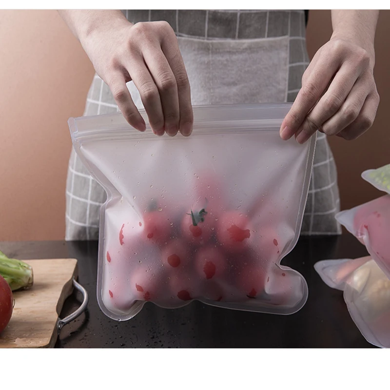 

Food Silicone Storage Bag Stand Up Reusable Zip Shut Leakproof Fresh Containers Storage Fresh Wrap Ziplock Bag for Home Kitchen