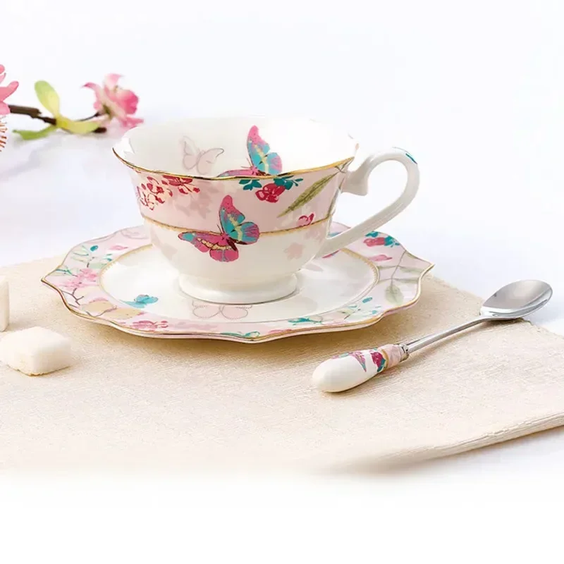 Romantic European Coffee Cup Saucer Set, Creative Ceramic Cup, Advanced Valentine Flower Tea Teacup Gift, Porcelain Drinkware