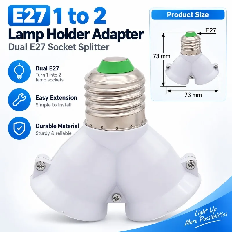 E27 1 to 2 Lamp Holder Adapter Dual E27 Bulb Socket Splitter Extender Converter Light Socket Distributor for LED Bulbs