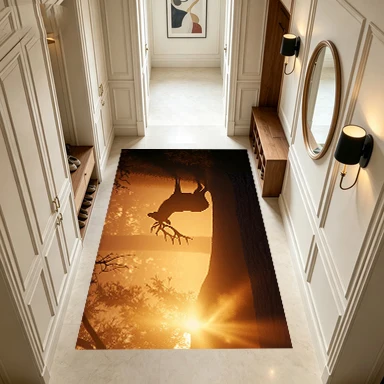 Deer Silhouette Sunset Forest Carpet Flooring Nature Scenery Large Area Rug for Home Decoration view 3