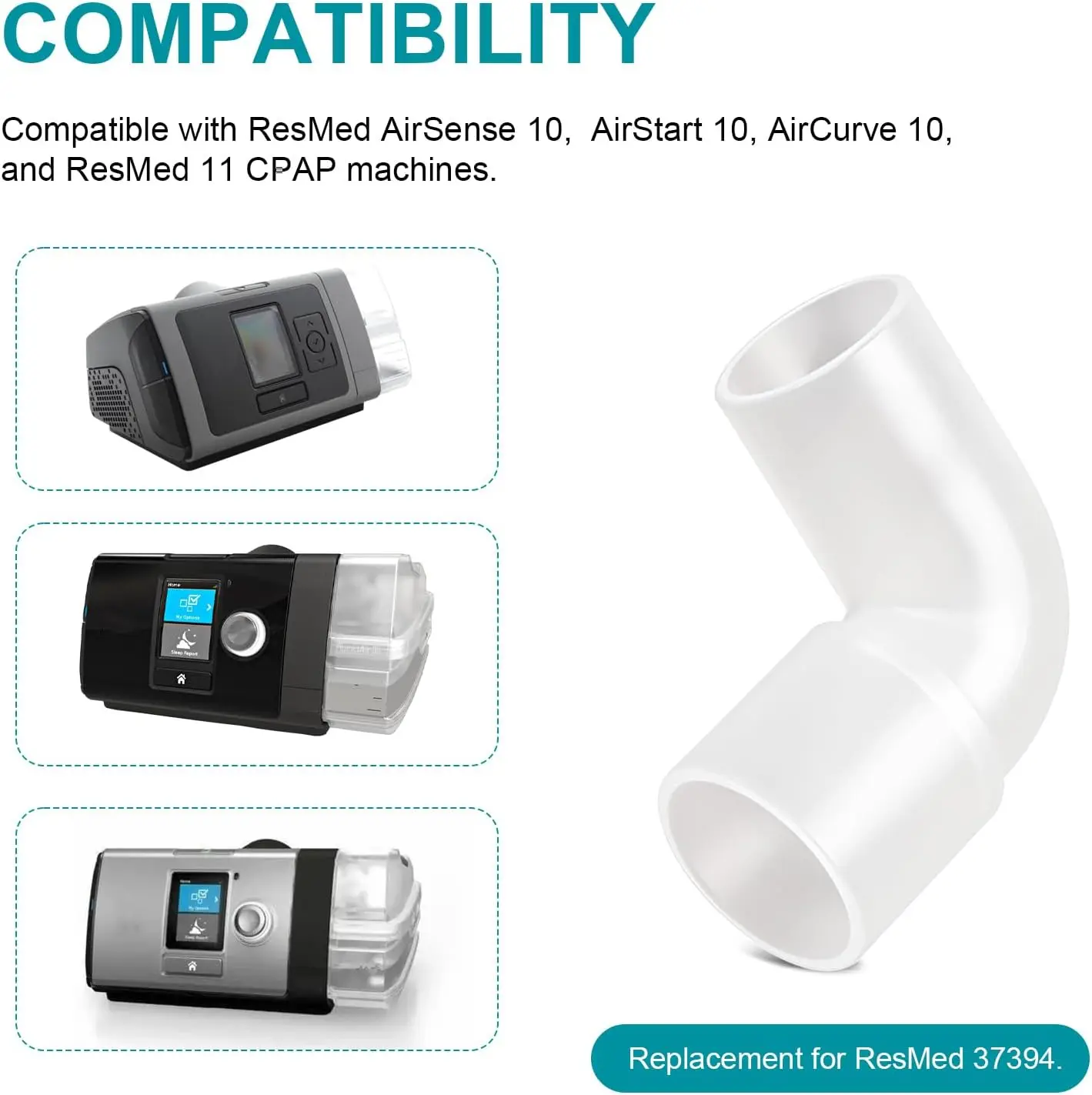 CPAP-Winkelanschluss, kompatibel mit ResMed AirSense10, AirCurve10, Resmed 11, 90-Grad-Universal-CPAP-Schlauch – Detail 4