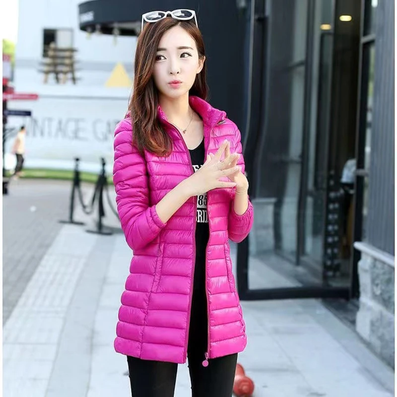 2023 NewAutumn Lightweight Down Cotton Jacket Women's Coat Solid Hooded Overcoat Female Mid Long Puffer Coats Casual Tops 6XL