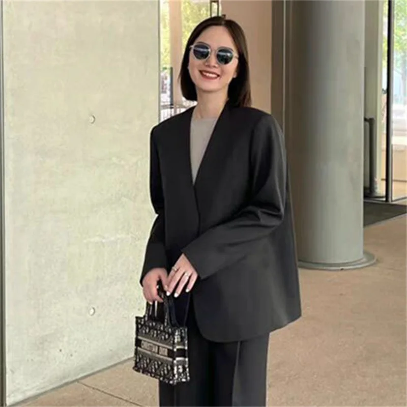 

plus Size Casual Black Suit Jacket for Women Spring 2024 Elegant Commute Style Polyester Fabric Online Exclusive