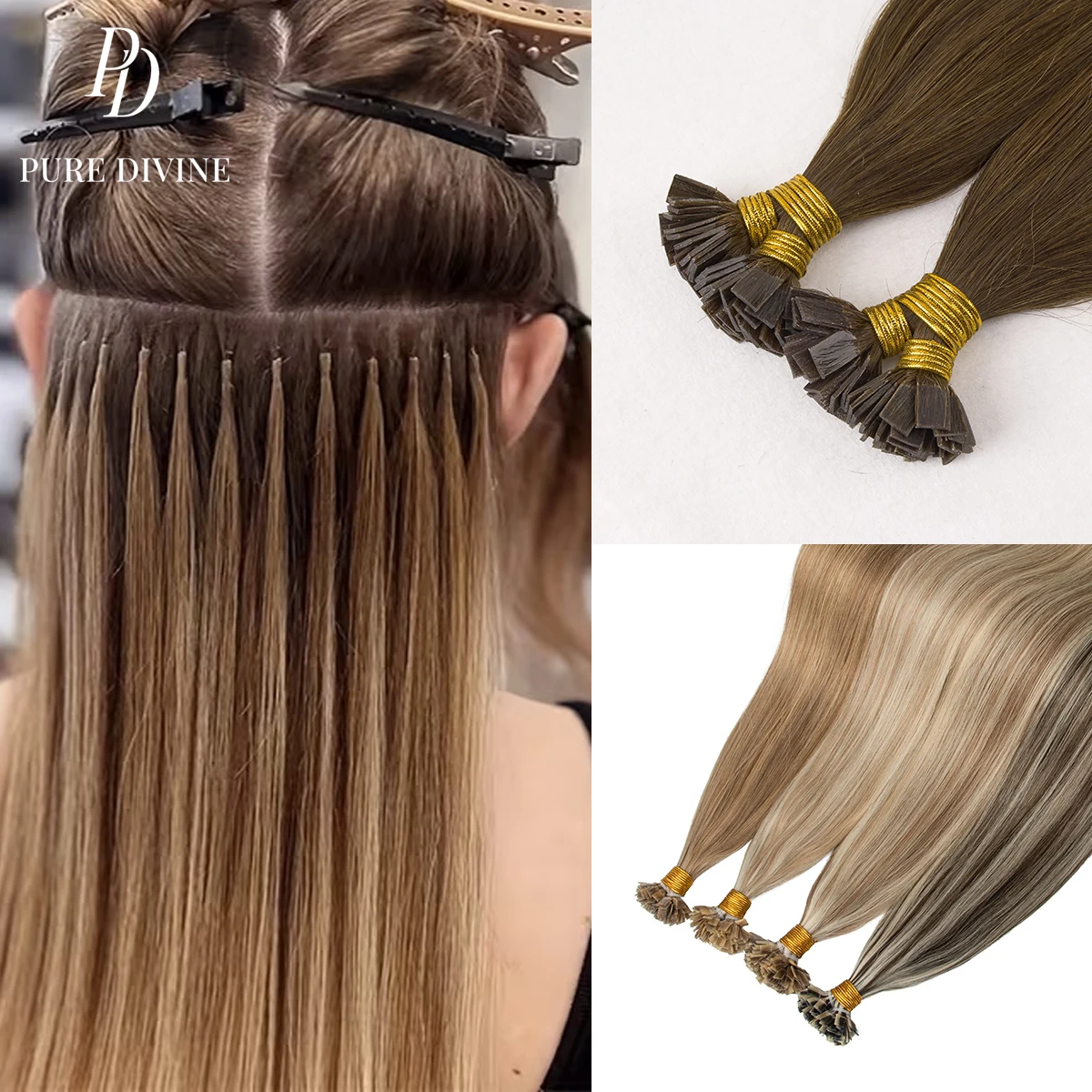 

Flat Tip Straight Human Hair Extension Keratin Capsules 0.8g/Strand Hot Fusion Natural Hair Extension Ombre Blond Color