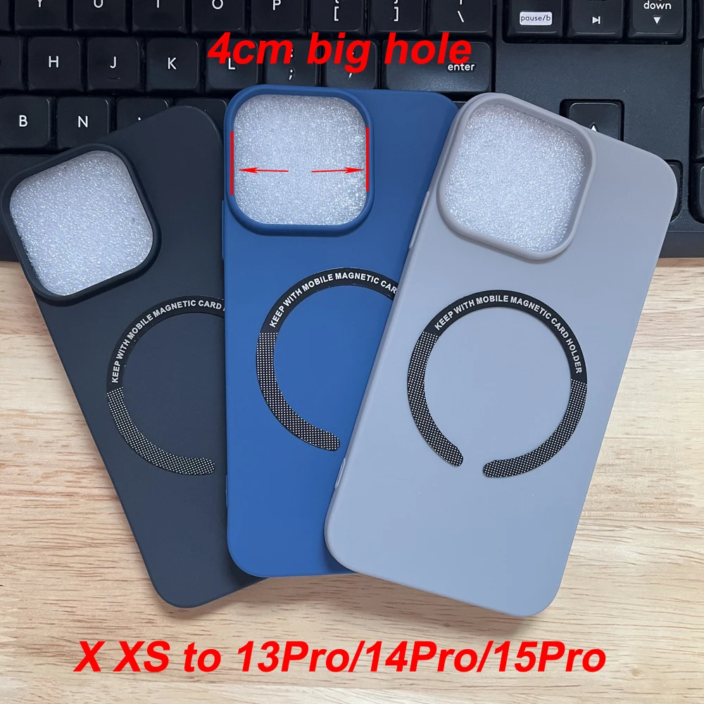 4cm Big Hole Magnetic Phone Case For X XS Converted to 13Pro Soft Case for X XS like 15Pro /14pro Protect Back Cover