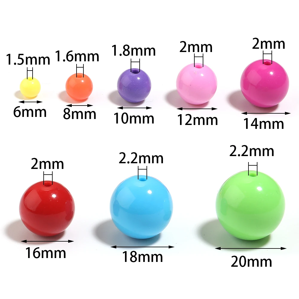 10-100pcs/lot 6-20mm Solid Color Acrylic Beads Round Loose Spacer Beads For Jewelry Making DIY Bracelets Necklace Accessories