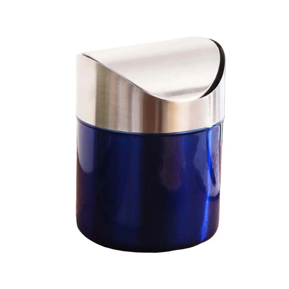 1Pcs Desktop Trash Bin Stainless Steel Compact Rust Resistant Size for Kitchen Bathroom Living Room Office Garbage Can Blue