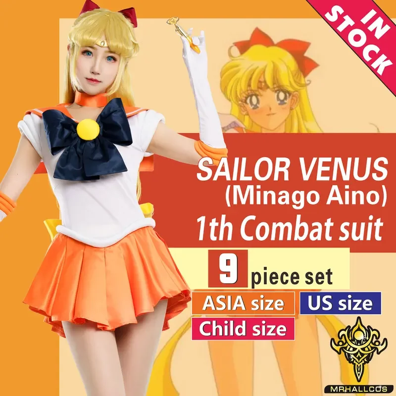 

MRHALLCOS Anime Cosplay Sailor Venus Minako Aino Moon Crystal Dress Outfits Costume Halloween JK Party Kid Adult Women Plus Size