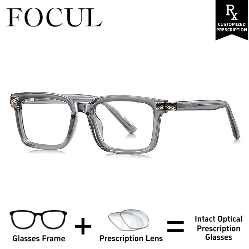

FOCUL Travel Size Square Acetate Anti Glare Blue Ray Glasses Photochromic Myopia Eyeglasses Custom Prescription Optical Eyewear