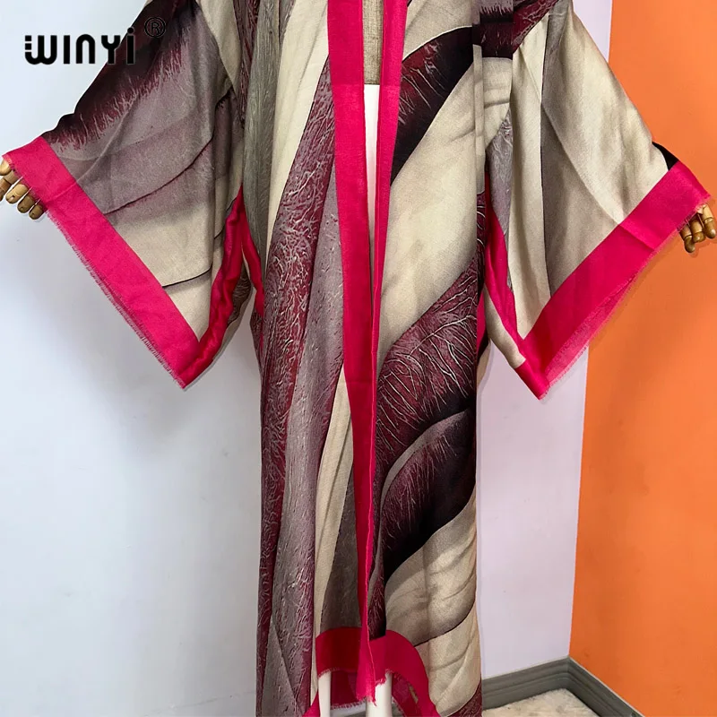 WINYI-Kimono africain imprimé boho, cover-up pour bikini, cardigan élégant, sexy, maxi, robe de plage, vacances, été