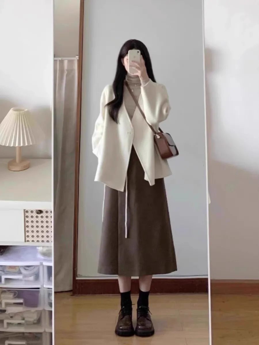 Damen gestrickte offene Strickjacke mit Gürteldesign Laterne Sve Frühling Herbst Faionable Casual Sle Korean Loose Fit Long Sve