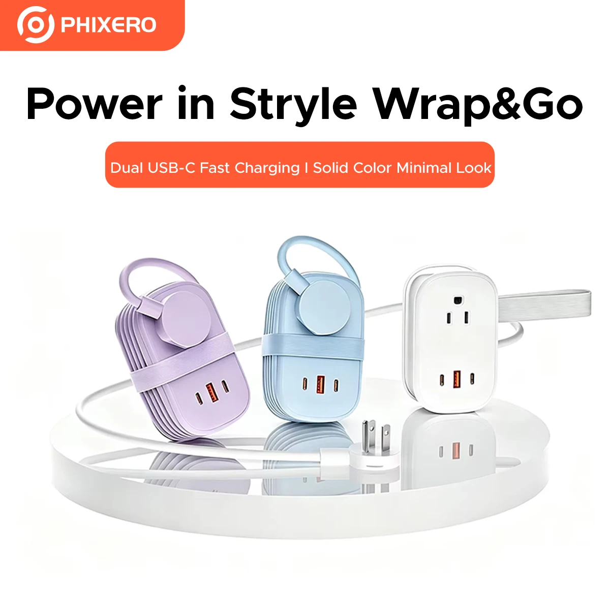PHIXERO Desktop 5 IN 1 Multi Plug 2AC3USB Ports Portable Aesthetic Power Strip For Household Office Use 3 Colors-US Plug