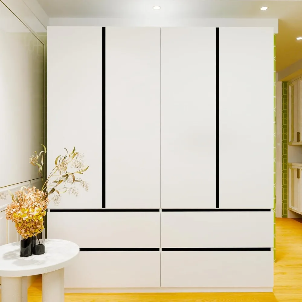 Wooden Armoire Wardrobe Closet, 4 Door White Bedroom Armoires Wardrobe Closet with 4 Drawers for High Storage Capacity