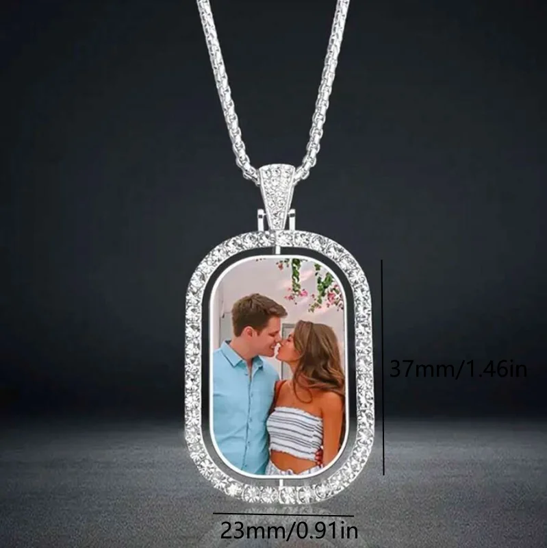 Custom Photo Pendant Necklace, Personalised Custom, Rhinestone Frame Rectangle, Couple Pet Family Custom Commemorative Jewellery view 4