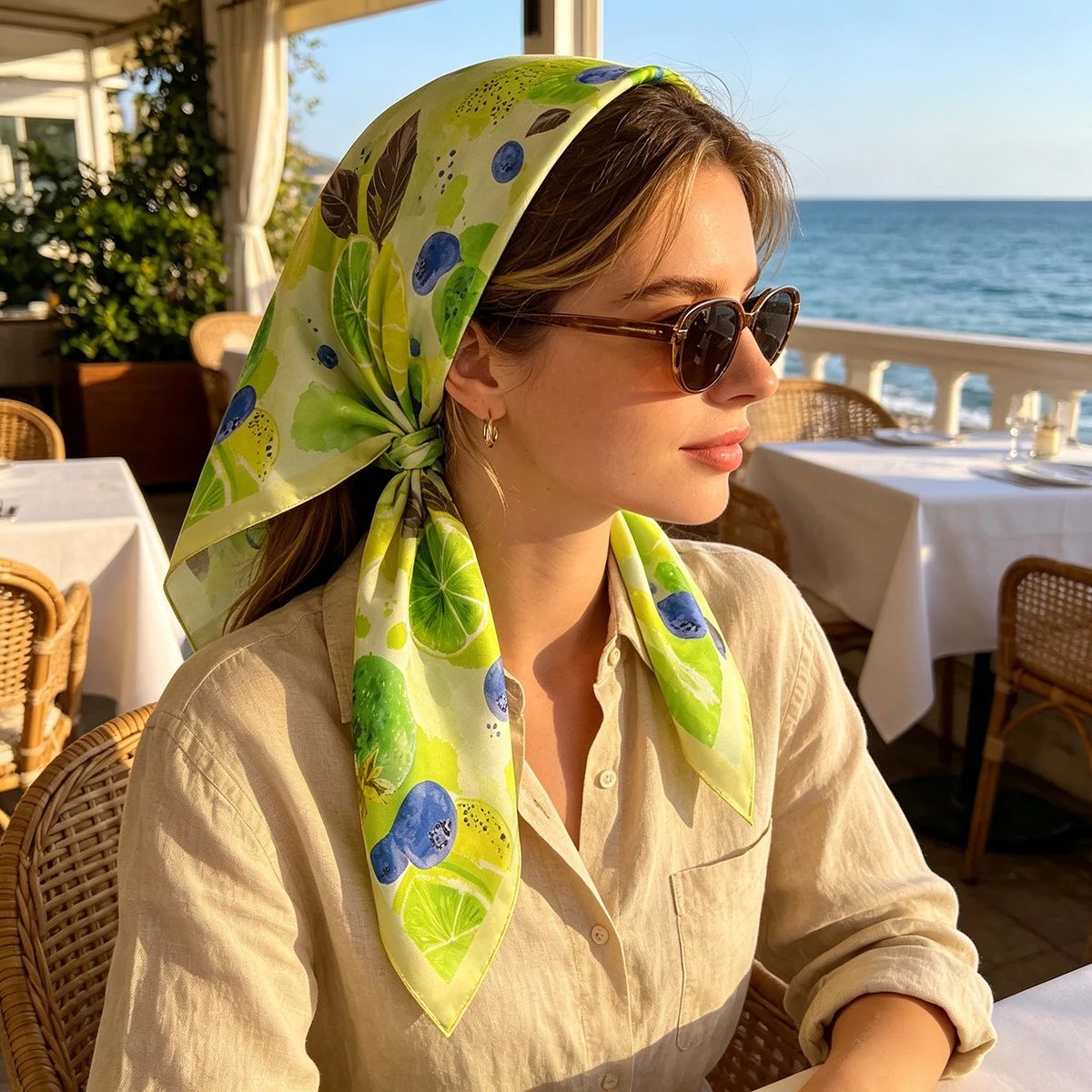 2026 New Square Scarf For Women Fashion Fruit Printed Bandanas Hairband Luxury Hijab Neckerchief Elegant Shawl Wraps