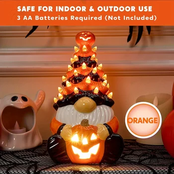8.5 inch Tall Halloween Decoration Pumpkin Gnome Ceramic Tree with Build-in LEDs Tabletop Decor for Halloween Indoor Party Supplies Decoration, Battery Operated, Home Party Decors 3