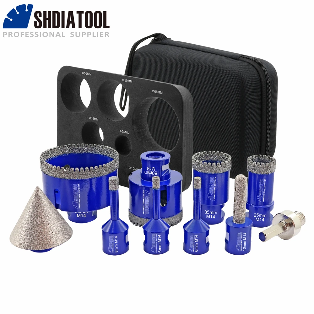 SHDIATOOL 10 pièces diamant carrelage forets ensemble Dia6-68mm forage fraise pour marbre céramique granit trou scie ouvre Kit d'outils