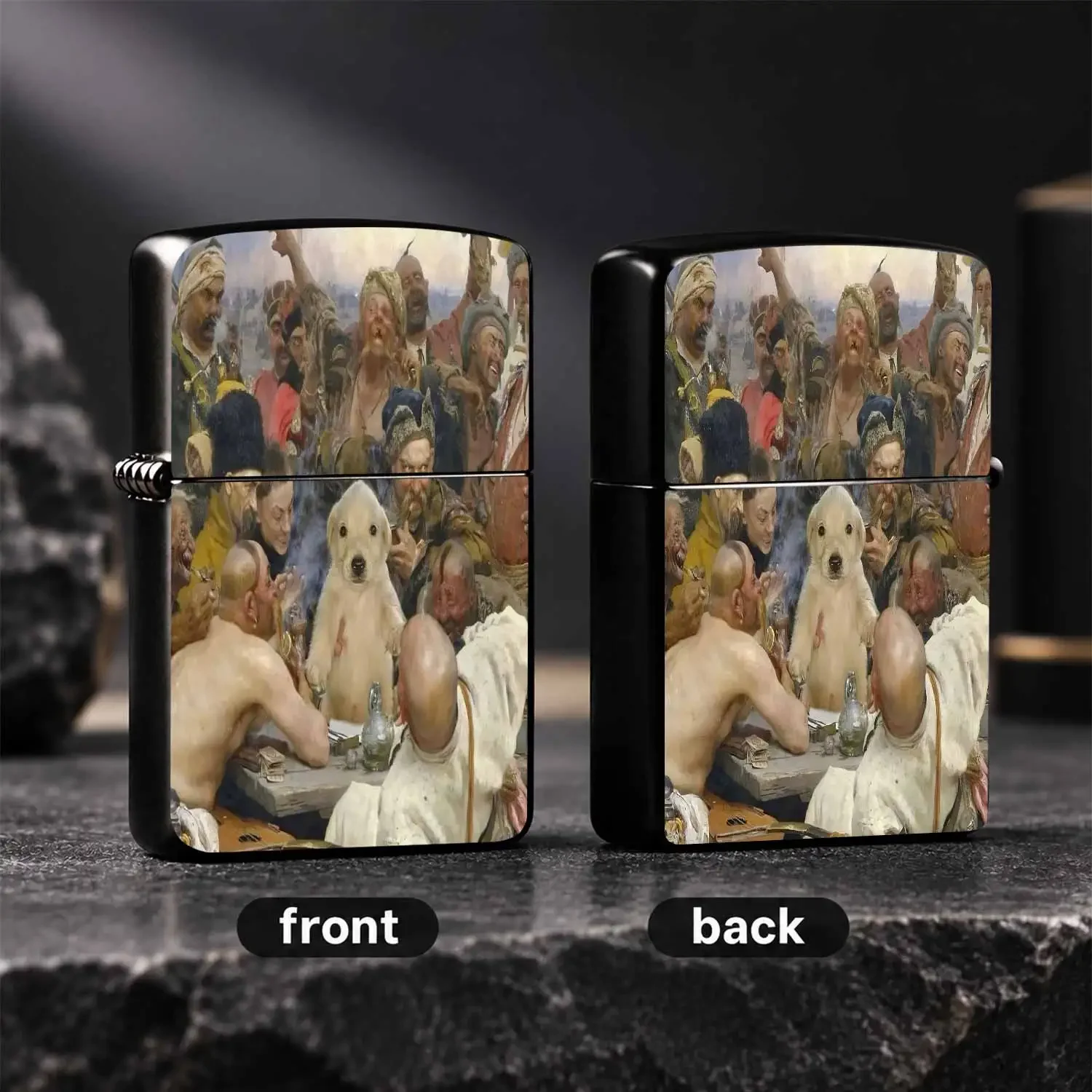 Funny Retro Famous Painting Derivative Puppy Themed Portable Lighter, Whimsical Cossack Art Print Design, Stylish Portable Item For Camping Gatherings, Creative Unique Practical Gift For Friends And Hobbyists, Fits All Daily Scenarios Inter