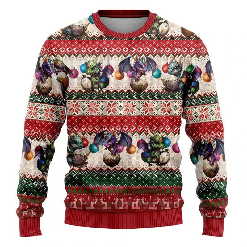

Retro Dragon Pattern Ugly Christmas Sweater Fashion Autumn Holiday Wear 3D Printed Sweatshirts Casual Oversized Pullovers Tops