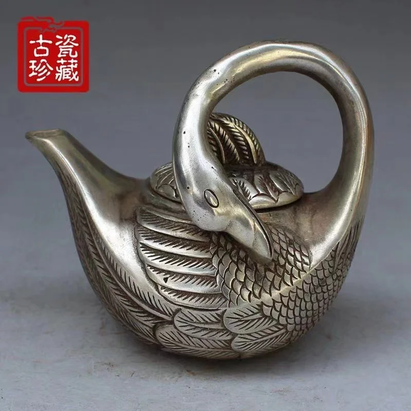 

Very rare QingDyansty silver teapot,Goose,Free shipping