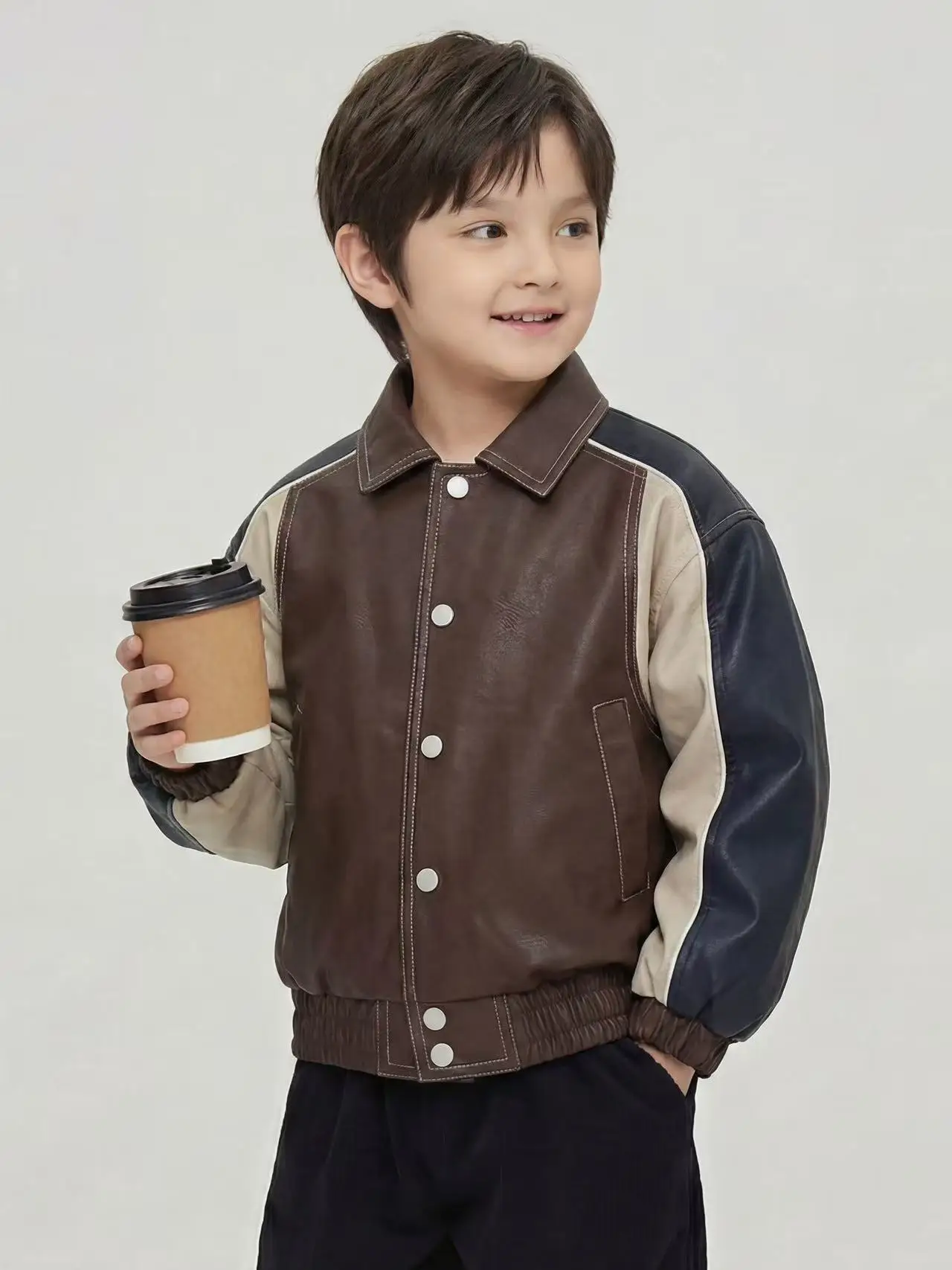 

New Spring Kids Boys Motorcycle Jacket Cool Handsome Korean Style PU Leather Outfit for Toddler Boys for 90-150cm
