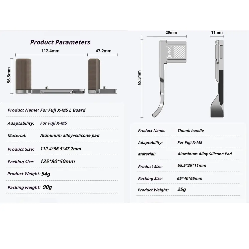 New Camera Expansion Kit L Plate Solid Wood Handle Quick Release Durable Finger Grip Aluminum Shutter Button Kit for Fuji X-M5