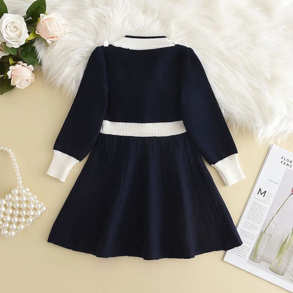 Bear Leader Winter New Year Red Girl Knitting Wool manica lunga Splicing Dress Girl Baby Bow Fashion dresses vestiti di natale