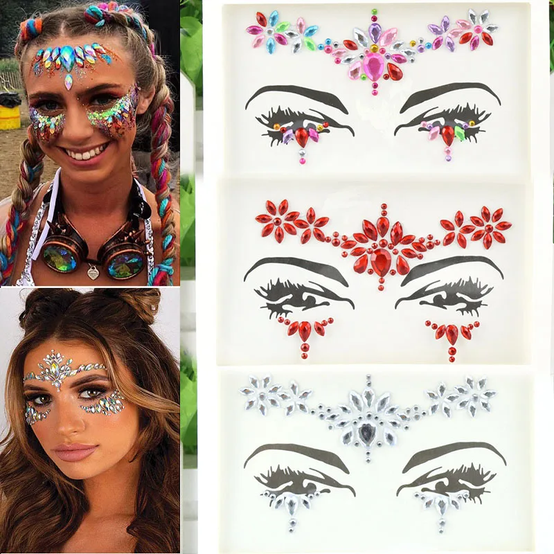 Strass 3D pour le visage, paillettes citroadhésives pour le maquillage du festival, bijoux gemmes, autocollant diamant, visage brillant, nouveau